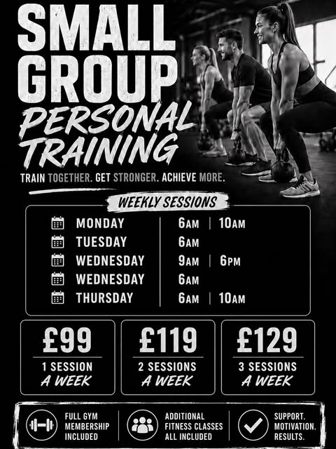 Photo by Box & Burn Gym on July 22, 2026. May be an image of text that says "SMALL GROUP PERSONAL TRAINING TRAIN TOGETHE