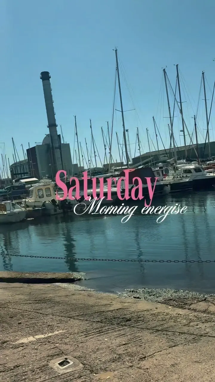 Boats moored by the marina on a sunny morning, captioned 'Saturday morning energy'